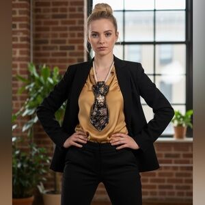 Elegant Black and Gold floral necktie Necklace